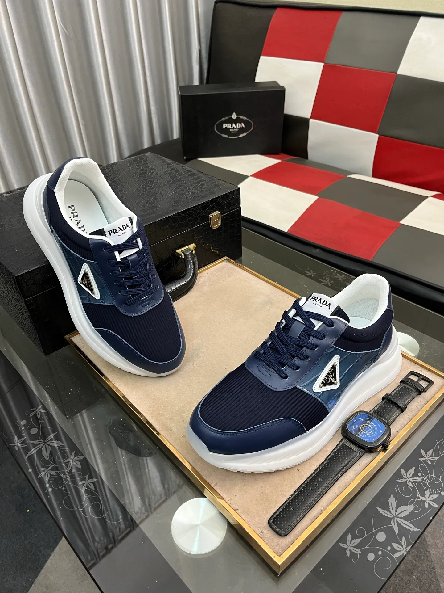 Men's shoes 💰458⌚️⌚️[PRADA] Prada Hong Kong counter casual shoes, counter quality, high-quality workmanship, uppers made of imported breathable fly-knit mesh fabric, comfortable and breathable lining, original air-cushion elastic outsole, casual fashion, high-end quality, size: 38-444️⃣Colors available